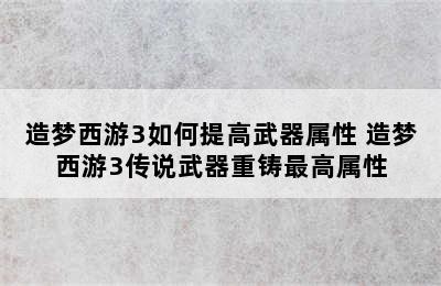 造梦西游3如何提高武器属性 造梦西游3传说武器重铸最高属性